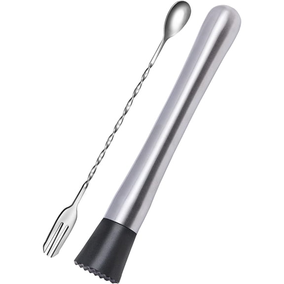 10 Inch Stainless Steel Muddler for Cocktail and 10 Inch Mixing Bar Spoon, 2 Pices Home Bar Tool Set