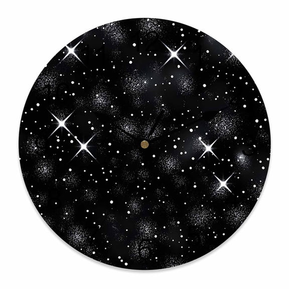 10 Inch Starry Sky Wall Clock, Stars White Dots Black Background Night Battery Operated Silent Non Ticking Clocks, Easy to Read Round Wall Clock for Kitchen/Living Room/Bedroom/Bathroom
