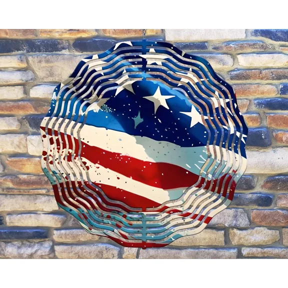 10 Inch Stars & Stripes Waving American Flag Hanging Wind Spinner Garden 10rw014