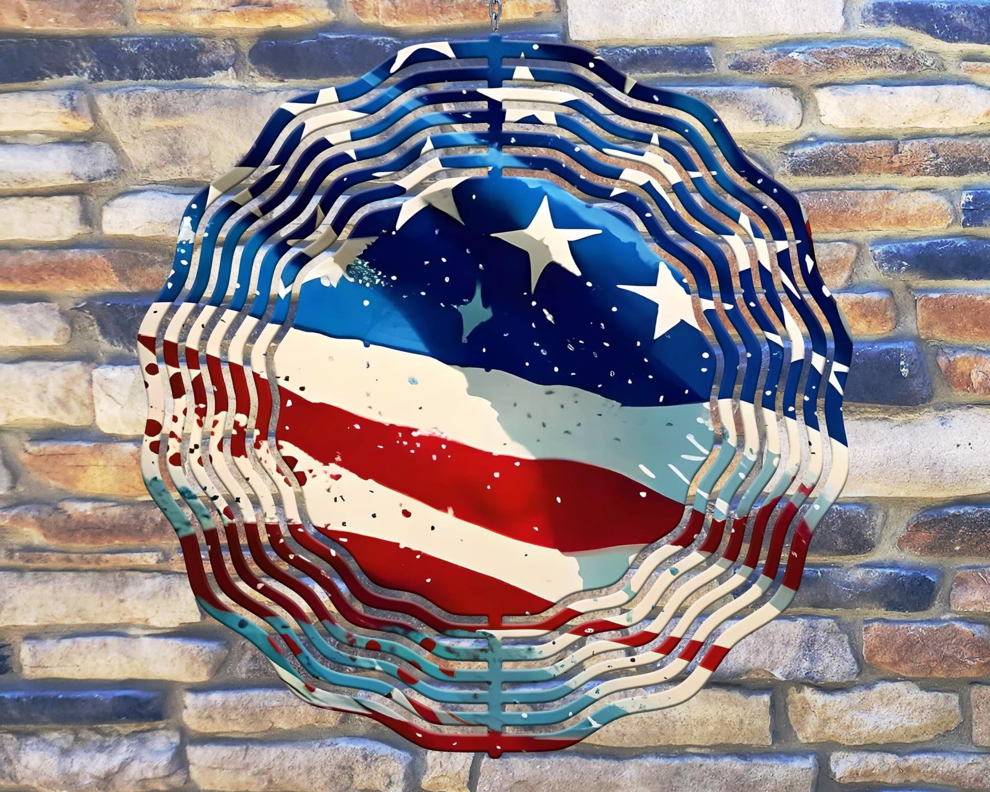 10 Inch Stars & Stripes Waving American USA Flag Hanging Wind Spinner ...