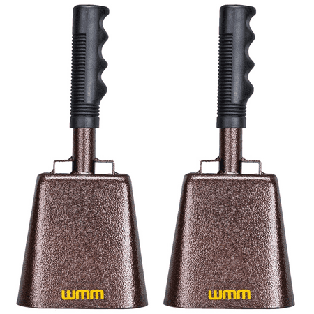 10 Inch Steel Cowbell with Handle Cheering Bell for Sports Events Large Solid School Bells & Chimes Percussion Musical Instruments Call Bell Alarm(Copper,2 Pack)