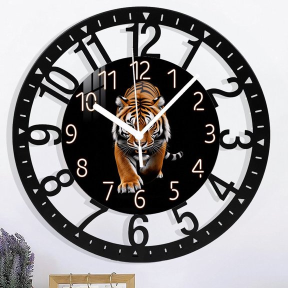 10 Inch Striped TigerIron Circular Clock , Aa Battery Powered, Suitable for Living Room, Bedroom, Office, (Battery Not Included) Mother's Day, Easter, April Fool's Day