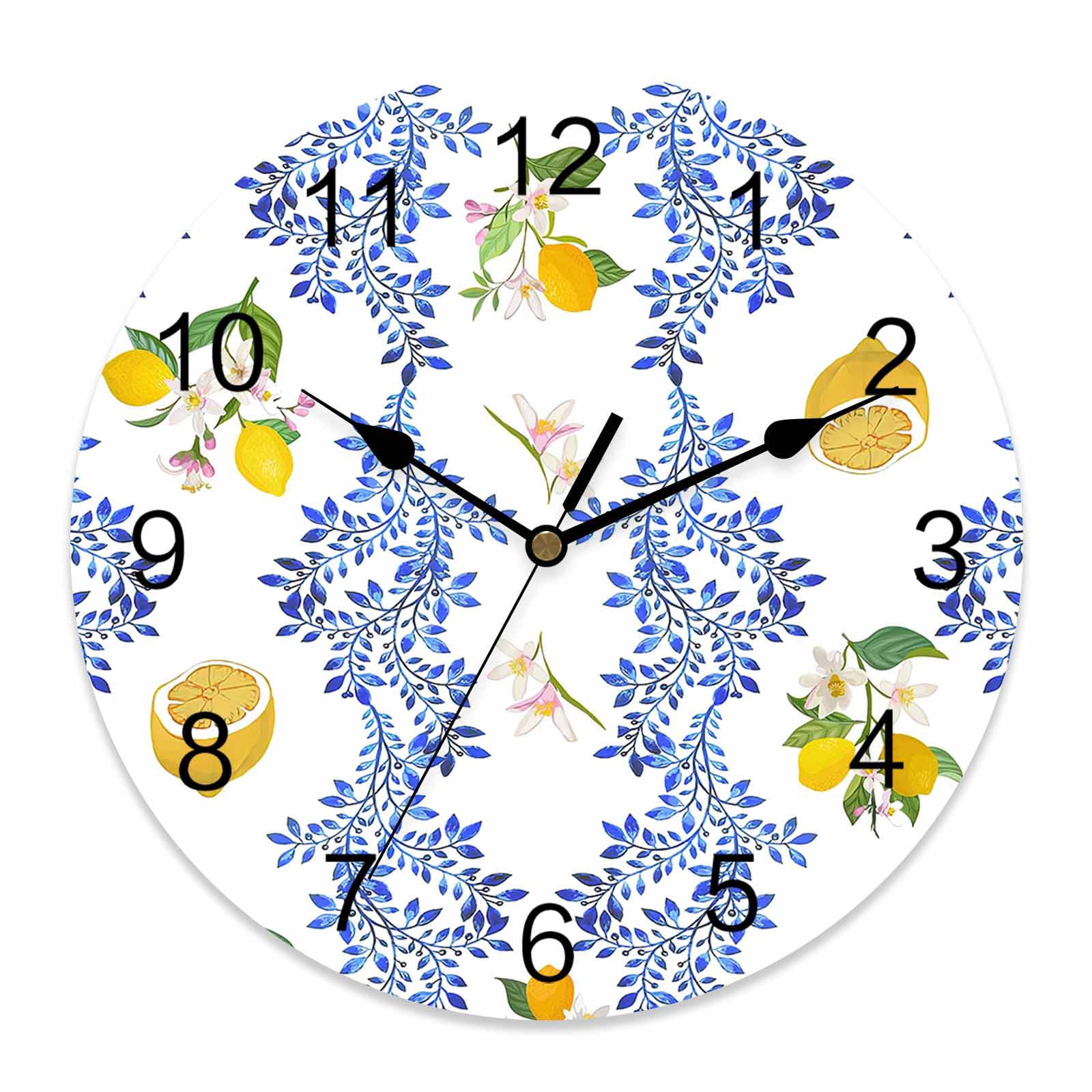10 Inch Summer Lemon Wall Clock, Retro Flower Leaves Battery Operated ...
