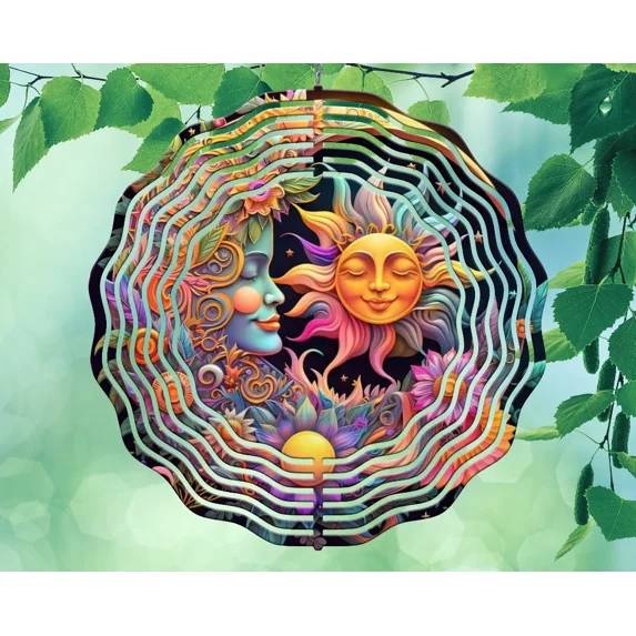 10 Inch Sun Moon Earth Sky Hanging Wind Yard Garden Spinner 10rw040