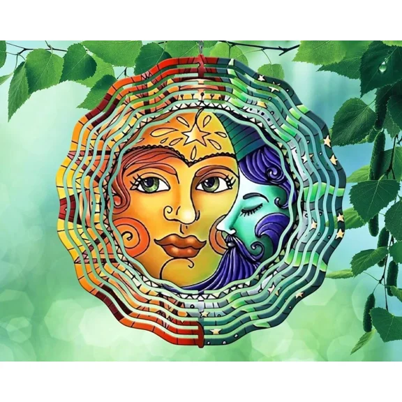 10 Inch Sun Moon Shining Stars Hanging Wind Spinner Garden Yard 10rws-104