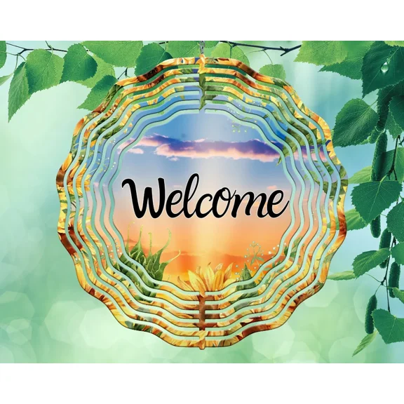 10 Inch Sunflower Welcome Hanging Wind Spinner Garden Yard 10rws-044