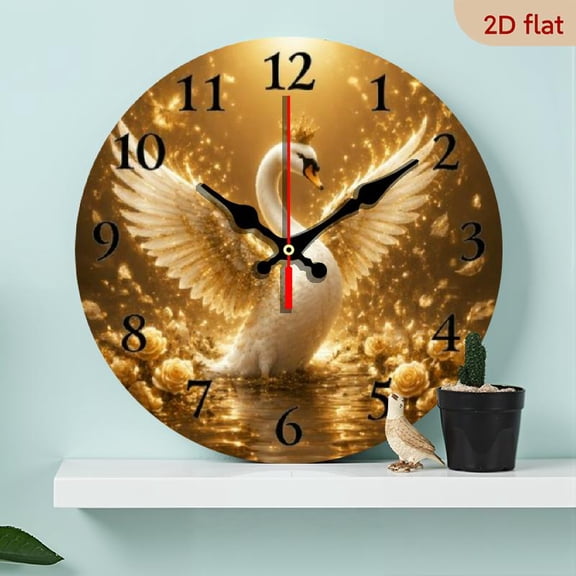 10 Inch Swan Wall Clock with Gold Wings, Silent Wooden Timepiece for Study, Classroom, Office, Ideal Gift for Holidays and Festivals