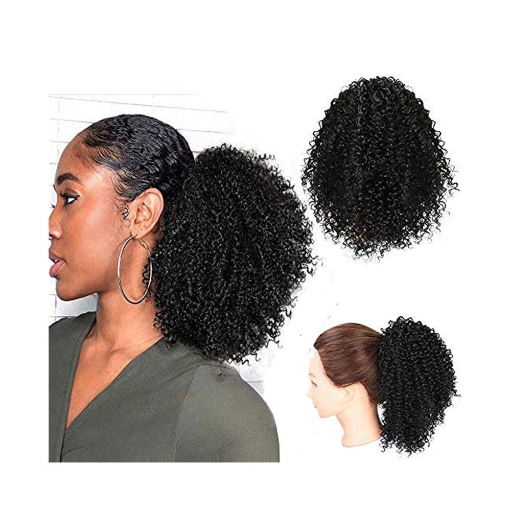 10 Inch Synthetic Drawstring Ponytail Hairpieces Natural Black Afro Kinky Curly Ponytail Hair Extension for Black Women