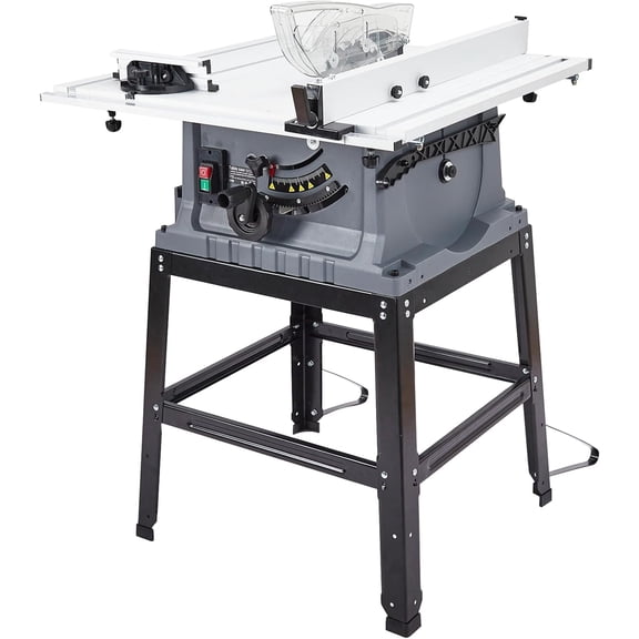 10 Inch Table Saw - 5000 RPM Jobsite Cutting Machine with Stand and Safety Guard - Adjustable Bevel and Depth for Wood Metal and Plastic