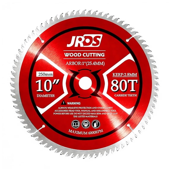 10 Inch Table Saw Blades for Wood 80T 1-Inch Big Arbor | Ultra-Fine Finish Circular Saw Blade Smooth Woodworking Cutting Tungsten Carbide ATB for Hardwoods, Softwoods, Plywood, MDF