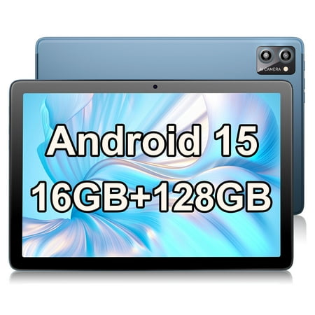 10 Inch Tablet, Android 15 Tablet 128GB ROM 16GB RAM 1TB Expandable Android Tablet 1280x800 Screen Android Tablet 8000mAh 5G WiFi, Tablets for Adults with Keyboard, Case, Stylus, Dual Speakers, Blue