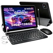 BUFO 10 Inch Gemini AI Android 16 Tablet with Keyboard Set, 34GB+128GB, Face Unlock, 6000mAh, Black