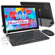 BUFO 10 Inch Tablet with Gemini AI and Keyboard set, 34GB+128GB, 6000mAh, Face Unlock, Android 16, Black