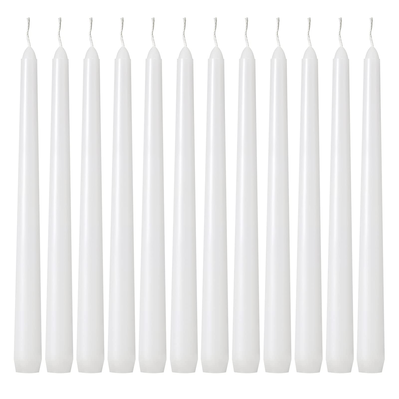 24 Pack Tall White Taper Candles 10 Inch Dripless Unscented Smokeless Paraffin Wax Cotton Wick Dinner Candles 8 Hours Burn Time