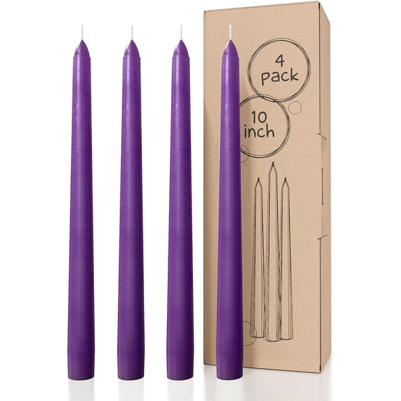 10 Inch Taper Candles - Set of 4 Dripless Unscented Purple Candlesticks - Perfect for Dinner and Household Use