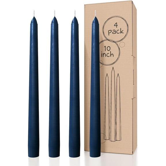 10 Inch Taper Candles Set of 4 - Dripless and Unscented Candlesticks - Perfect for Dinner and Christmas - Dark Blue