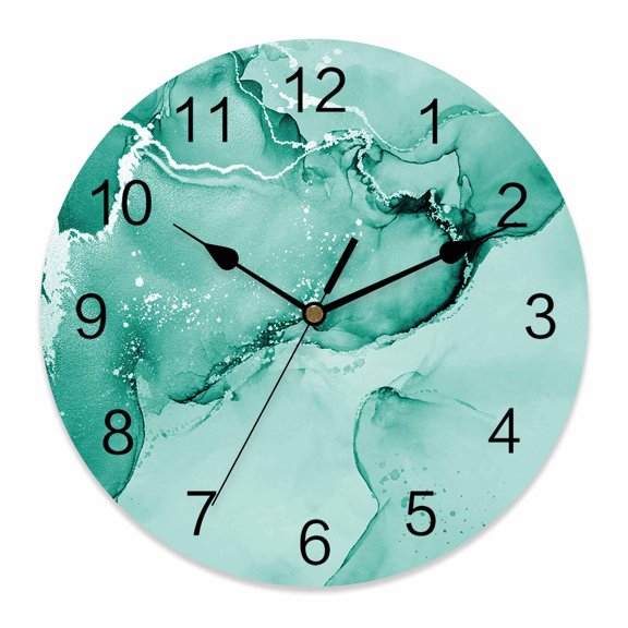 10 Inch Teal Abstract Wall Clock, Silver Marble Ripples Clouds Luxury Fluid Art Battery Operated Silent Non Ticking Clocks, Easy to Read Round Wall Clock for Kitchen/Living Room/Bedroom/Bathroom