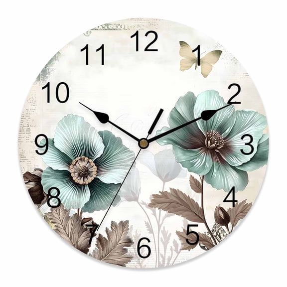10 Inch Teal Broccoli Wall Clock, Rustic Farmhouse Flower Leaf Victorian Style Battery Operated Silent Non Ticking Clocks, Easy to Read Round Wall Clock for Kitchen/Living Room/Bedroom/Bathroom
