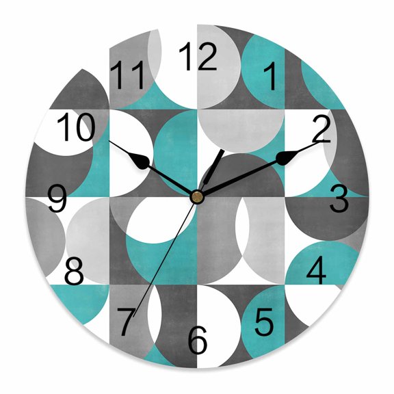 10 Inch Teal Green Grey Wall Clock, Nordic Retro Medieval Geometric Abstract Battery Operated Silent Non Ticking Clocks, Easy to Read Round Wall Clock for Kitchen/Living Room/Bedroom/Bathroom