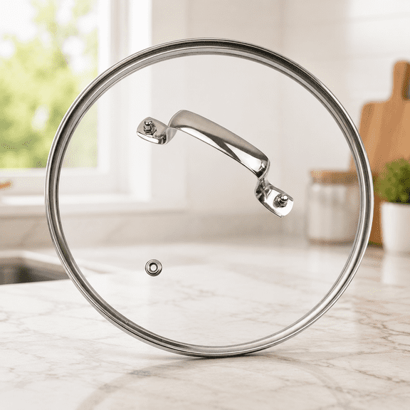 10 Inch Tempered Glass Cookware Lid with Steam Vent & Handle Holder, Stainless Steel Rim Universal Replacement Cover for Pots, Pans and Electric Pressure Cookers