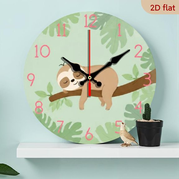 10 Inch Tempered Wood Wall Clock, Silent Sloth on Tree Cartoon Design, Battery Powered Decor for Living Room, Bedroom, Outdoor, Perfect Friend Gift (No Battery)