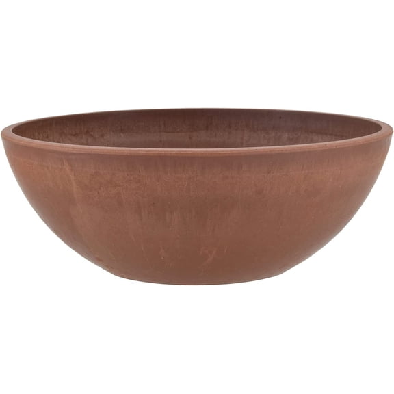 10-Inch Terra Cotta Low Bowl Planter – Plastic/Stone/Wood Composite, Drillable No Drainage Hole, Shallow Indoor Outdoor Pot for Succulents, Herbs, Bonsai, Fairy Gardens
