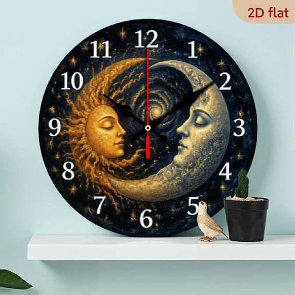 10 Inch Timber Wall Clock with Solar-Inspired Pattern, Non-Ticking Battery Powered Timepiece, Stylish Modern Decor for Home & Office, Perfect New Year, Festival Present (Batteries Not Included
