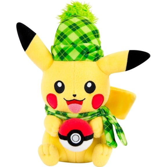 10 Inch Tomy Pikachu with Poke Ball and Winter Hat and Scarf Christmas Pokemon Plush