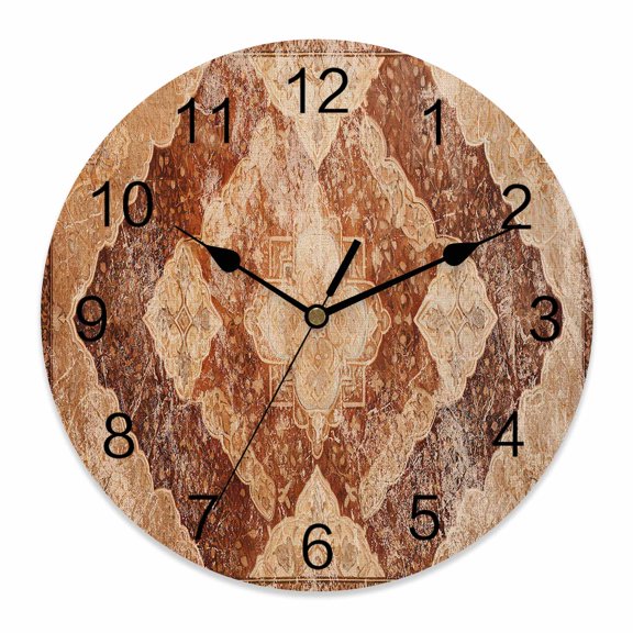 10 Inch Turkish Retro Wall Clock, Brown Wallpaper Murals Medieval Battery Operated Silent Non Ticking Clocks, Easy to Read Round Wall Clock for Kitchen/Living Room/Bedroom/Bathroom