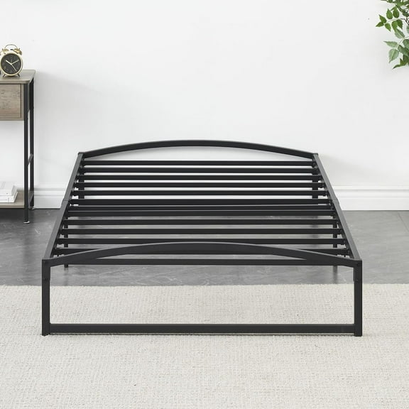 10-Inch Twin Size Metal Platform Bed Frame, Heavy-Duty Frame with Arch Design, No Box Spring Needed, White/Black