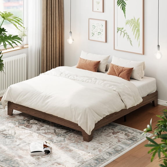 10 Inch Twin/Twin XL/Full/Queen/King/California King Size Wood Platform Bed with Wooden Slats, Nature Platform Bed Frame, No Box Spring Needed, Easy Assembly, Minimalist Bedroom Furniture