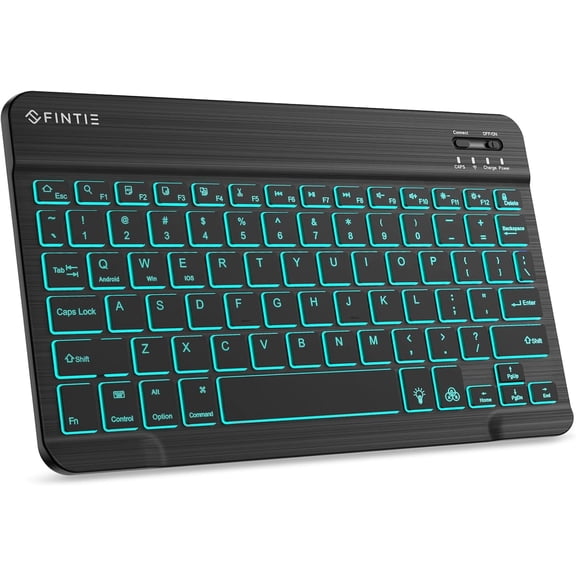 10-Inch Ultrathin Wireless Bluetooth Backlight Keyboard, [7 Color Backlit] Rechargeable Keyboard Compatible with iPad Samsung Tablet, iPhone Smartphone, iOS, Android, Classic Black