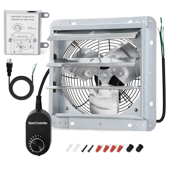 10 Inch Upgraded Shutter Exhaust Fan with Speed Controller & Thermostat, 820 CFM Wall Mounted Exhaust Fan, Ventilation Attic Fans for Greenhouse, Garage, Warehouse, Shed, Basement, Chicken Coop