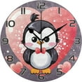 thumbnail image 1 of 10 Inch Valentine Penguins Wall Clock, Silent Non Ticking Battery Operated Round Clock for Kitchen Office School Home Decorative, 1 of 7