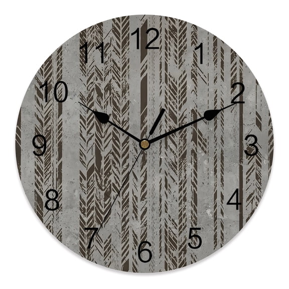 10 Inch Vertical Line Plank Wall Clock, Rustic Industrial Gray Brown Wood Grain Battery Operated Silent Non Ticking Clocks, Easy to Read Round Wall Clock for Kitchen/Living Room/Bedroom/Bathroom