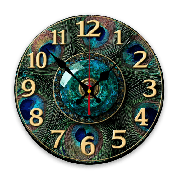 10-Inch Vintage Peacock Design Wooden Round Wall Clock, Silent And Non-Ticking, Ideal for Nursery, Bedroom, Office, And Living Room. Requires 1 AA Battery (Not Included)
