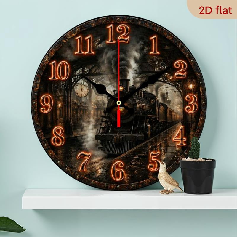 10 Inch Vintage Steam Train Wall Clock, Antique Locomotive Decor with ...