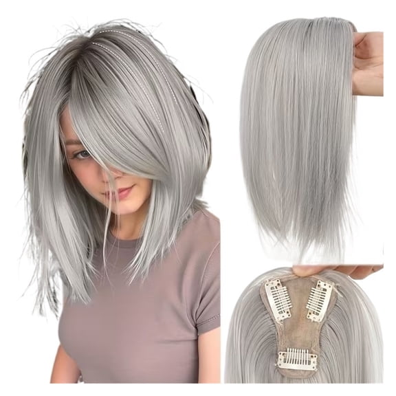 10 Inch Volumetric Hair Extensions for Women Chic Straight Hair with Bangs for Effortless Gray Coverage Natural Look