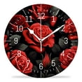 thumbnail image 1 of 10 Inch Wall Clock Battery Operated Silent Clock Decorative for Office, Kitchen, Outdoor, Living Room，Beautiful Red Rose Flowers on Black Background Print, 1 of 4