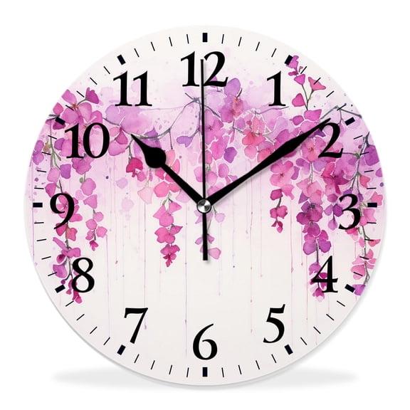 10 Inch Wall Clock Battery Operated Silent Clock Decorative for Office, Kitchen, Outdoor, Living RoomBeautiful Wisteria Flower Traditional Oriental ink Painting Flowers Floral Print Pattern