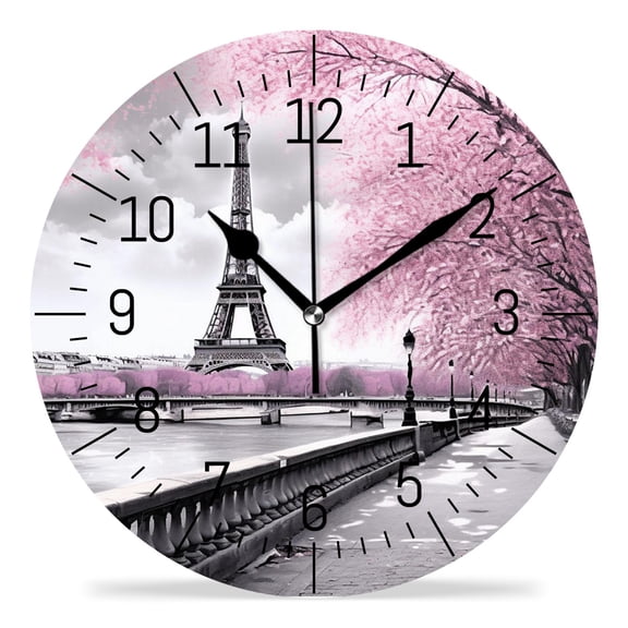 10 Inch Wall Clock Battery Operated Silent Clock Decorative for Office, Kitchen, Outdoor, Living RoomParis Eiffel Tower France Oil Painting Artwork Creative