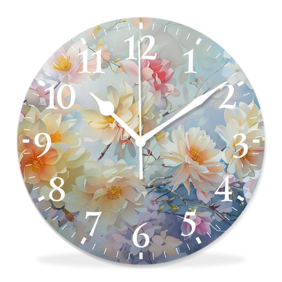 10 Inch Wall Clock Battery Operated Silent Clock Decorative for Office, Kitchen, Outdoor, Living Room,Season Autumn Winter Summer Spring Flowers Graceful
