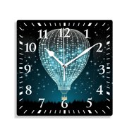 10 Inch Wall Clock Battery Operated Silent Clock Decorative for Office, Kitchen, Outdoor, Living Room Sparkling Blue Starry Hot Air Balloon Glitter Galaxy Universe Image