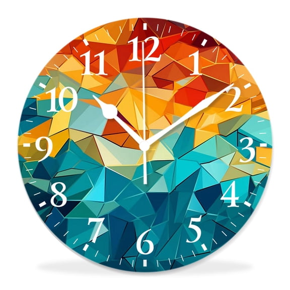 10 Inch Wall Clock Battery Operated Silent Clock Decorative for Office, Kitchen, Outdoor, Living Room，Vintage Bright Abstract Mosaic Print Ceramic Tile Fragment Lovely