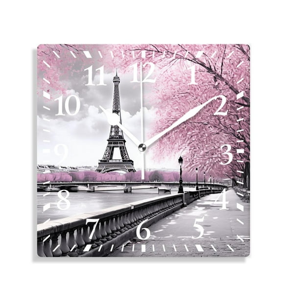 10 Inch Wall Clock Battery Operated Silent Clock Decorative for Office, Kitchen, Outdoor, Living RoomParis Eiffel Tower France Oil Painting Artwork Creative