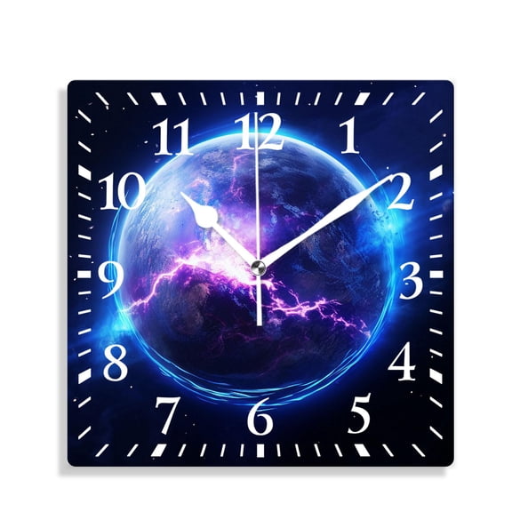 10 Inch Wall Clock Battery Operated Silent Clock Decorative for Office, Kitchen, Outdoor, Living RoomStars Earth Planet Galaxy Nebula Space Universe Creative