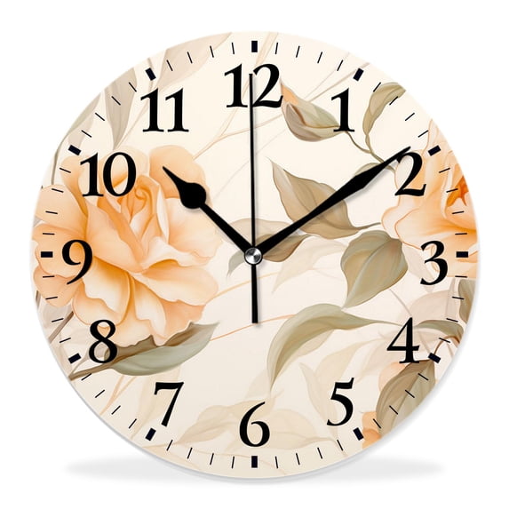 10 Inch Wall Clock Battery Operated Silent Clock Decorative for Office, Kitchen, Outdoor, Living RoomWatercolor Iris Flower Painting Bright Yellow Colored Floral Beautiful