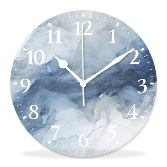 10 Inch Wall Clock Battery Operated Silent Clock Decorative for Office, Kitchen, Outdoor, Living RoomWhite Marble Print Natural Stone Pattern Creative
