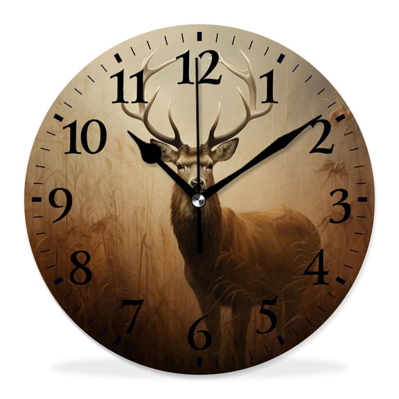 10 Inch Wall Clock Battery Operated Silent Clock Decorative for Office, Kitchen, Outdoor, Living RoomWhitetail Deer Fawn in Wilderness Countryside Beautiful Art