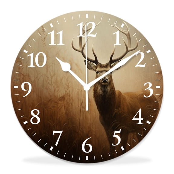 10 Inch Wall Clock Battery Operated Silent Clock Decorative for Office, Kitchen, Outdoor, Living RoomWhitetail Deer Fawn in Wilderness Countryside Beautiful Art